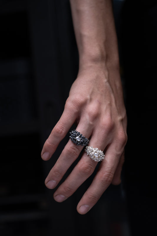 BLACK BUBBLEBATH | SREBRNY PIERŚCIONEK Z PERŁĄ NATURALNĄ