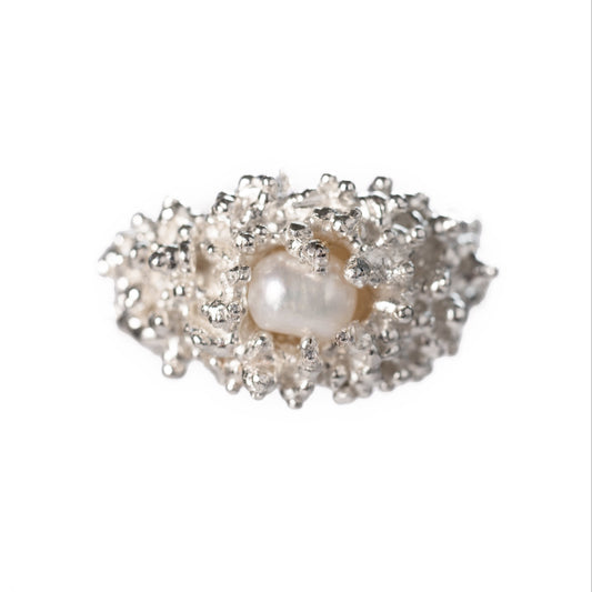 WHITE BUBBLEBATH | SREBRNY PIERŚCIONEK Z PERŁĄ NATURALNĄ