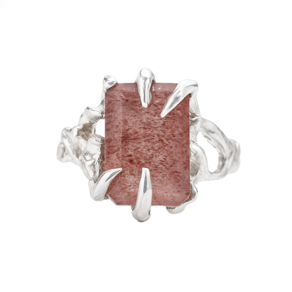 WELES | SREBRNY PIERŚCIONEK Z KWARCEM TRUSKAWKOWYM