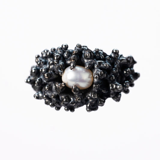 BLACK BUBBLEBATH | SREBRNY PIERŚCIONEK Z PERŁĄ NATURALNĄ