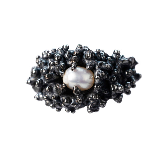 BLACK BUBBLEBATH | SREBRNY PIERŚCIONEK Z PERŁĄ NATURALNĄ