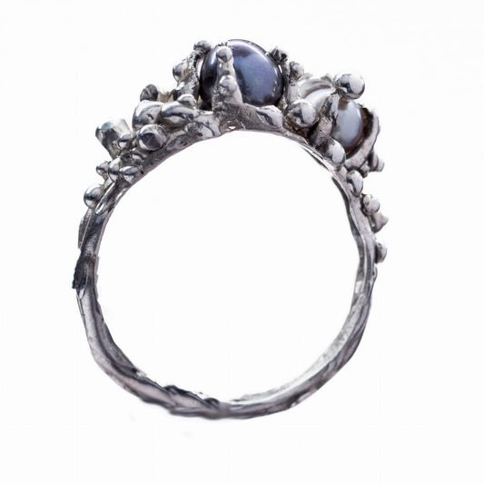 MORENA| SREBRNY PIERŚCIONEK Z FIOLETOWYMI PERŁAMI SŁODKOWODNYMI